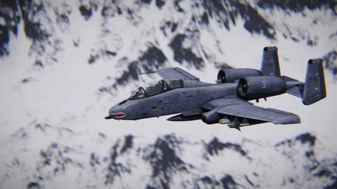 A-10 Thunderbolt bomber flies over the mountains - 3d animation Stock Footage 158113019