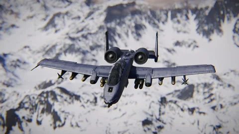 A-10 Thunderbolt bomber flies over the mountains - 3d animation Stock Footage 158113135