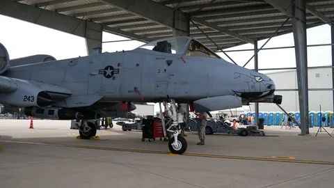 A-10 Thunderbolt II 'Warthogs' on static display with various bombs and missiles Видео 111608917