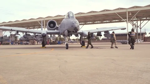A-10 Thunderbolt Warthog serviced by airmen Stock Footage 111848828