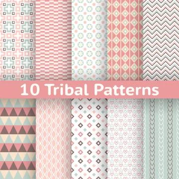 10 Tribal vector seamless patterns (tiling). Endless texture Illustrazione stock
