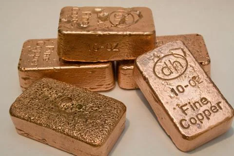 10 Troy Ounce Copper Bars Stock Photos