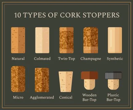 10 types of cork stoppers set in flat style. Stock Illustration