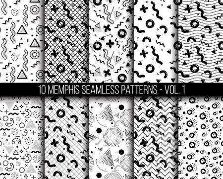 10 universal different geometric memphis seamless patterns Stock Illustration