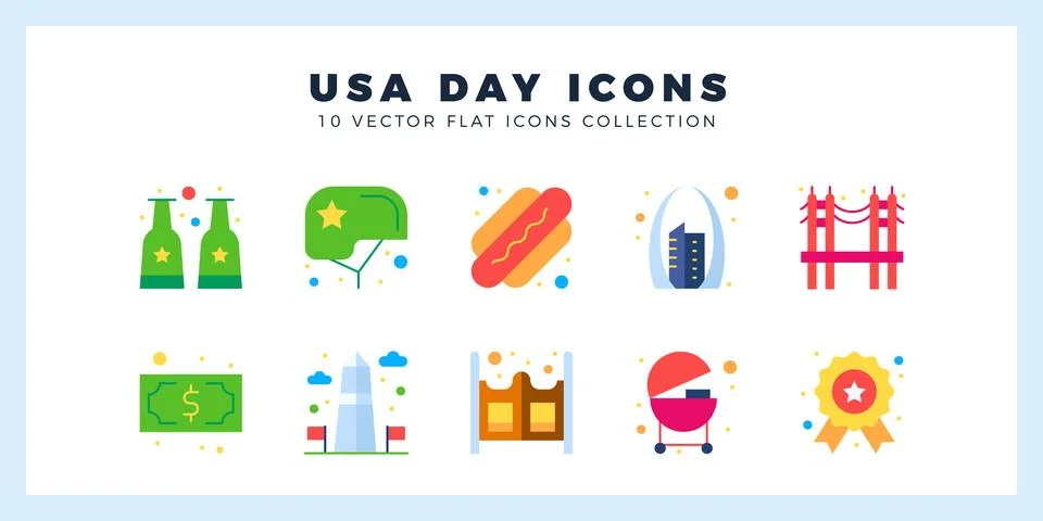 10 USA Flat icon pack. vector illustration. Stock Illustration
