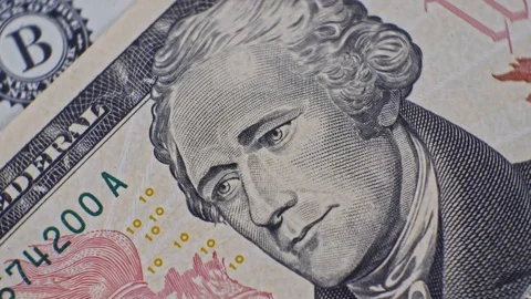 10 USD close up. 10 dollar, money background. Close up of 10 dollars details. Stock Footage 127848566