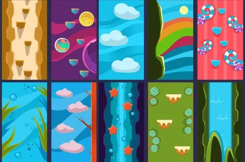 10 various vertical backgrounds for online mobile games Illustrazione stock
