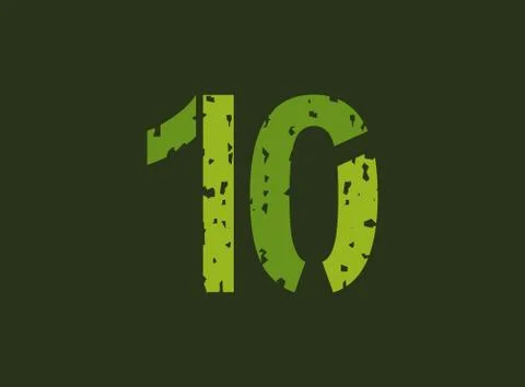 10 vector number made of grungy, grunge texture. Rubber stamp imprint style.  Stock Illustration
