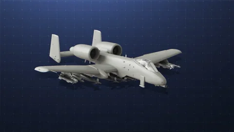 A-10 Warthog Attack Aircraft on Digital Grid Background Video stock 332138364