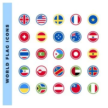 10 World Flags Rounded. icons Pack. vector illustration. Stock Illustration