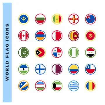10 World Flags Rounded. icons Pack. vector illustration. Stock Illustration
