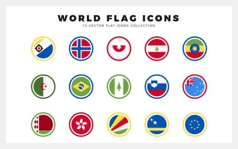 10 World Flags Rounded. icons Pack. vector illustration. 스톡 일러스트