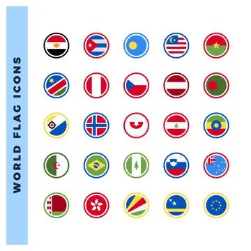 10 World Flags Rounded. icons Pack. vector illustration. Stock Illustration