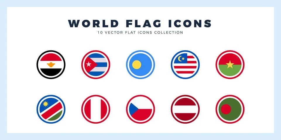 10 World Flags Rounded. icons Pack. vector illustration. Stock Illustration