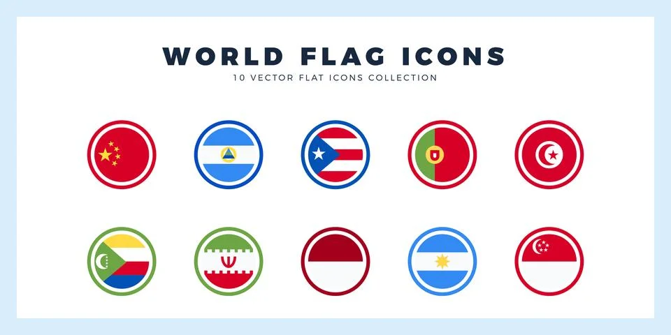10 World Flags Rounded. icons Pack. vector illustration. 스톡 일러스트