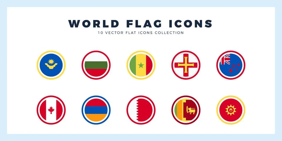 10 World Flags Rounded. icons Pack. vector illustration. Stock Illustration