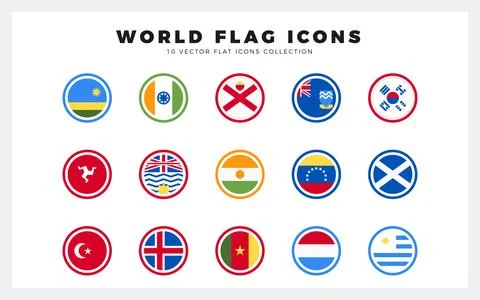 10 World Flags Rounded. icons Pack. vector illustration. Stock Illustration