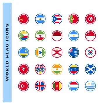 10 World Flags Rounded. icons Pack. vector illustration. 스톡 일러스트