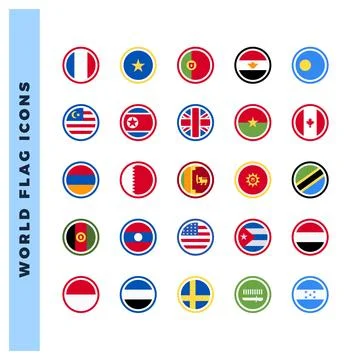 10 World Flags Rounded. icons Pack. vector illustration. Stock Illustration