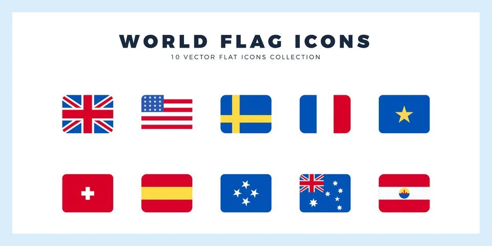 10 World Flags Rounded Square. icons Pack. vector illustration. Stock Illustration