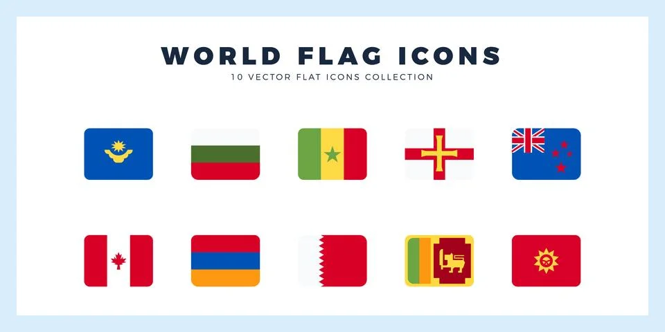 10 World Flags Rounded Square. icons Pack. vector illustration. Stock Illustration
