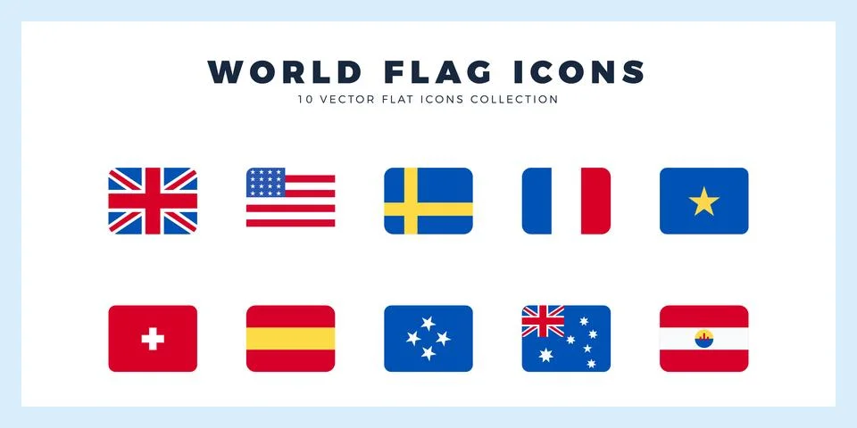 10 World Flags Rounded Square. icons Pack. vector illustration. Stock Illustration
