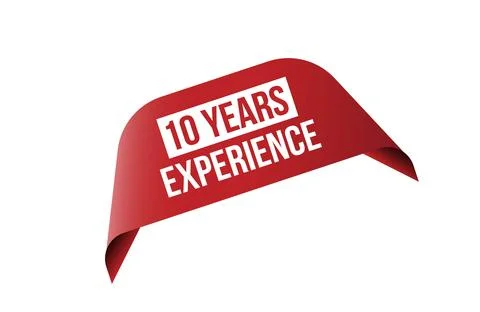 10 Years Experience red ribbon label banner. Stock Illustration
