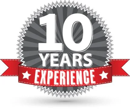 10 years experience retro label with red ribbon, vector illustration Stockillustratie