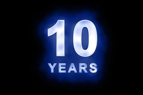 10 years in glowing white numbers on blue Stock Illustration