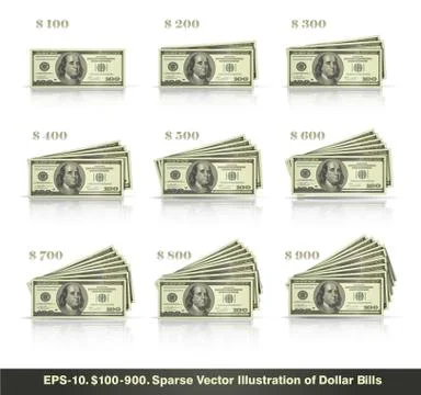 100 to 900 Dollars Stock Illustration