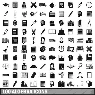 100 algebra icons set, simple style Stock Illustration