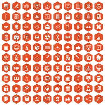 100 analytics icons hexagon orange 库存插图