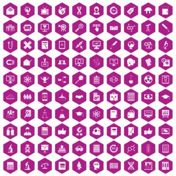 100 analytics icons hexagon violet Illustrazione stock