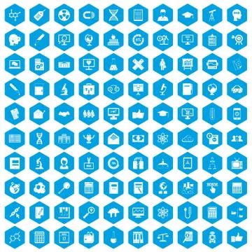 100 analytics icons set blue Stock Illustration