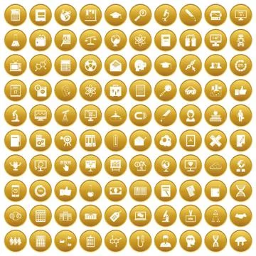 100 analytics icons set gold Stock Illustration