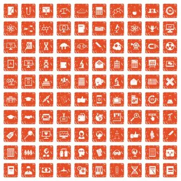 100 analytics icons set grunge orange Stockillustratie
