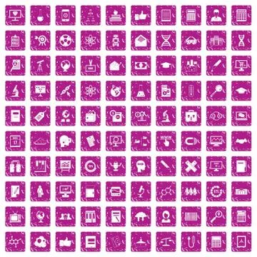 100 analytics icons set grunge pink Stock Illustration