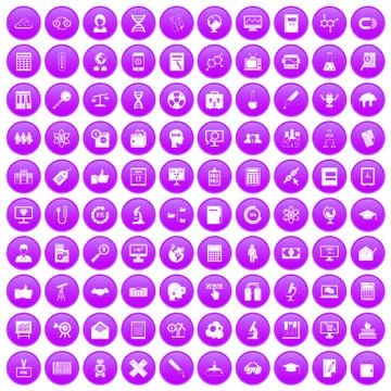 100 analytics icons set purple Stock Illustration