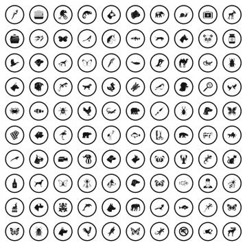 100 animals icons set in simple style Stock Illustration