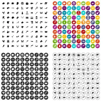 100 animals icons set vector variant Stock Illustration