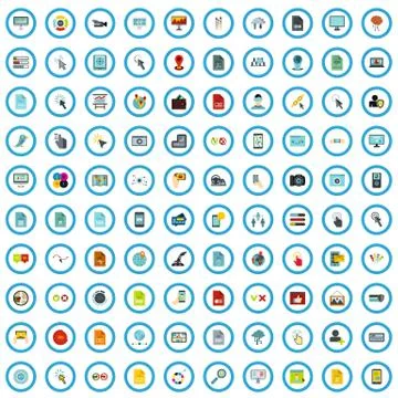 100 application icons set, flat style Stock Illustration