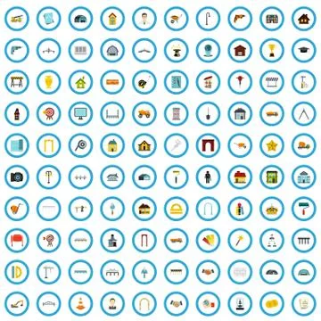 100 architectonics mastery icons set, flat style Stock Illustration