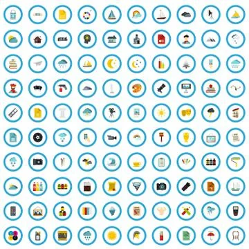 100 artistic icons set, flat style Stockillustratie
