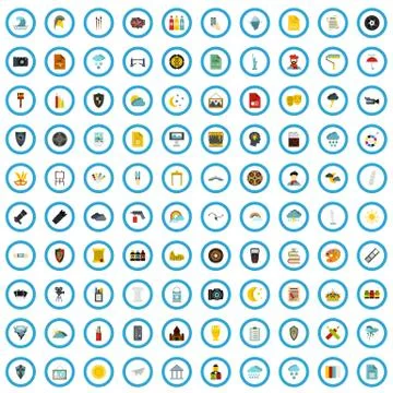 100 artwork icons set, flat style Stock Illustration