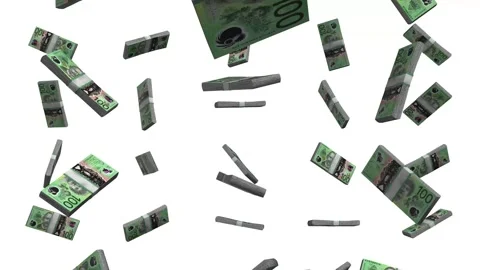 100 Australian Dollars Falling Animation Stacks Of Money Видео 266341171