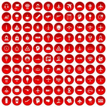 100 aviation icons set red Stock Illustration
