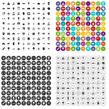100 aviation icons set vector variant Stock Illustration