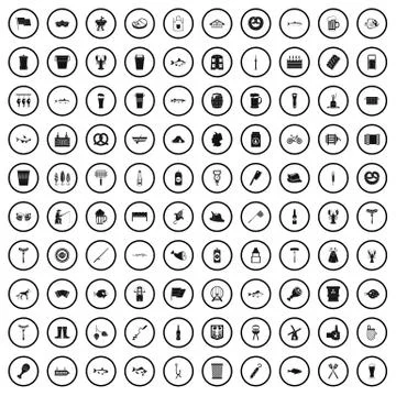 100 beer icons set, simple style Stock Illustration