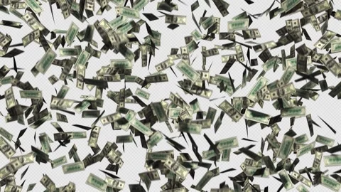 $100 bills over transparent background. Looping 3D animation. Stock Footage 306160142