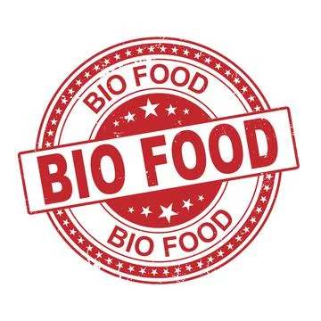 100 bio food label vector, painted round emblem icon for products packaging. Stock Illustration